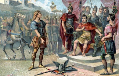 Vercingetorix, galský vůdce, se roku 52 př. n. l. vzdal Juliu Caesarovi.