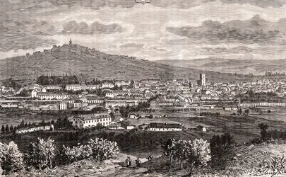 Vesoul - obec Grand Est of France, prefektura departementu Haute-Saone v regionu Bourgogne-Franche-Comte - rytina v „France illustree: geografie, historie, statistická správa“ od V.-A. Sladově hnědá. 1884