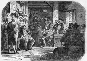 Pohled na Cabaret des Porcherons v Paříži. Rytina do „Historie prostituce a zhýralosti mezi všemi národy světa od starověku po současnost“ od Dr. Th. -F. Debray. 1879.
