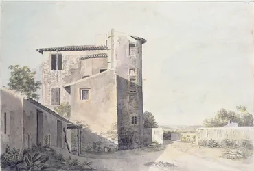 Pohled na vesnici v jižní Francii, cca 1800 (wc na papíře)