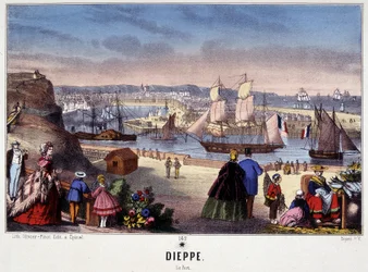 Pohled na přístav Dieppe, obrázek Epinal, n.d. 19. století