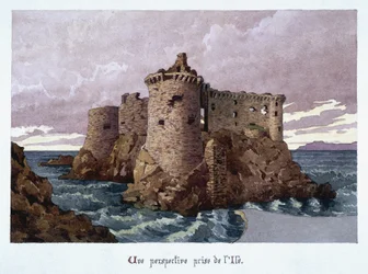 Pohled na hrad z 11. století v ruinách na ostrově Yeu (Ile-d