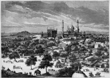 Pohled na město Dillí (Indie) v roce 1857. Z náčrtu prince Alexise Soltykoffa. Rytina od Bertranda v „“Le Monde Illustré““ č. 20 z 29. srpna 1857.