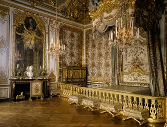 Pohled do pokoje francouzské královny Marie Antoinetty Habsburské Lotrinské (1755-1793). Versailles, zámecké muzeum