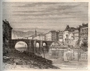 Villeneuve-sur-Lot (Villeneuve sur Lot) - departement Lot-et-Garonne - rytina v „La France illustree: geografie, historie, statistická správa“ od V.-A. Sladově hnědá. 1884