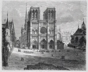 Pohled na Notre-Dame de Paris - v „Paříži v průběhu staletí“, od H. Gourdona de Genouillac, ed. F. Roy, Paříž