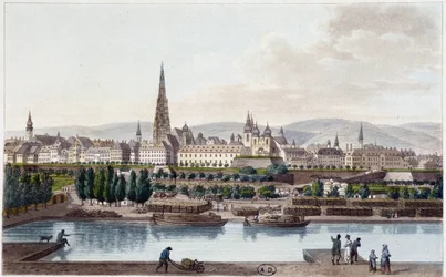 Pohled na Vídeň ze strany Land Strassel - v „“Malebné plavbě do Rakouska hrabětem Alexandrem de Laborde””, Paris, ed. Didot starší