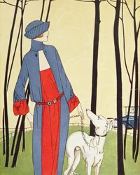 Venčení psa, z časopisu Art-Goût-Beauté, duben 1921 (tisk)