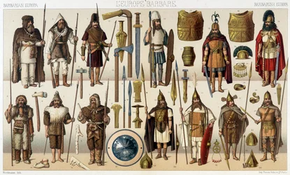 Zbraně a kostýmy barbarské éry - v „historickém kostýmu““ od Racineta