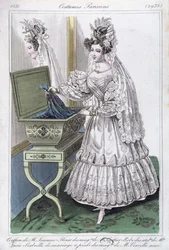 Svatební šaty, módní talíř od Costumes Parisiens, 1831