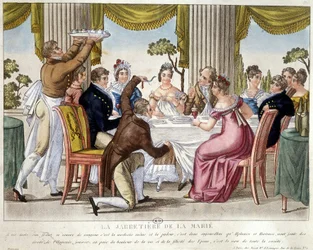 Svatební hostina, podvazkový rituál - c. 1812.