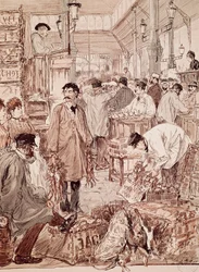 Aukce divoké zvěře v Les Halles, ilustrace, Paříž, Francie