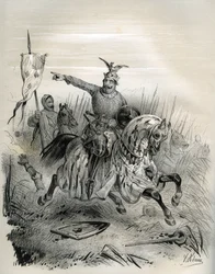 Vilém Dobyvatel během útoku a dobytí Mantes v červenci 1087, ilustrace z „Francie ve středověku“ (rytina)