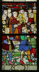 Okno zobrazující Procesí Hostie, kolem 1495 (vitráže)
