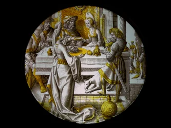 Okno w67 zobrazující Salome s hlavou baptistů