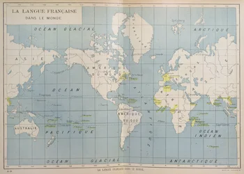 Mapa světa frankofonních zemí, počátek 20. století