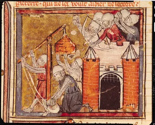 f.275r Obléhání zámku Chinon, Grandes Chroniques de France, 1375-79