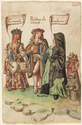 Dvořan stojící mezi žádostivostí a přetvářkou [fol. 14 recto]