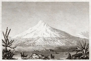 Sopka Chimborazo. (rytina, cca 1840)