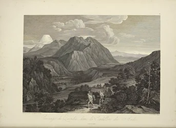 Průchod Quindiu, v Kordillerách And, kreslil Koch, ilustrace z „Pohledy na Kordillery a památky domorodých národů Ameriky“ od Alexandra von Humboldta a Aime Bonpland