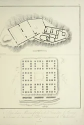 Plán opevněného obydlí Inků v Assuay; a ruiny starověkého peruánského města Chulucanas, vyryl Bouquet, ilustrace z „Pohledy na Kordillery a památky domorodých národů Ameriky“ od Alexandra von Humboldta a Aime Bonpland