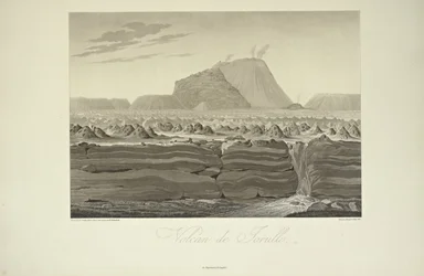 Sopka Jorullo, kreslil Gmelin, ilustrace z „Pohledy na Kordillery a památky domorodých národů Ameriky“ od Alexandra von Humboldta a Aime Bonpland