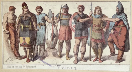 Kostýmy franských vojáků, kolem roku 1880