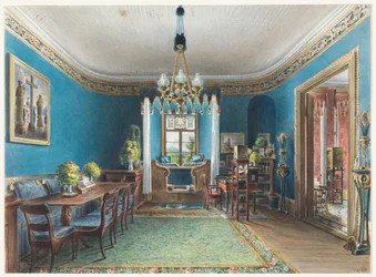 Kresba, Modrý pokoj, zámek Fischbach, 1846