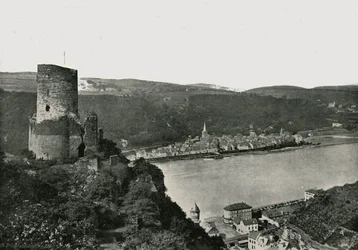 Katz s výhledem na Rýn, St Goarshausen, Německo, 1895.