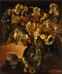 Zátiší s květinami a mísou; Příroda Morte avec Fleurs et Bol - Zátiší s květinami a pohárem, c. 1914 (olej na plátně)