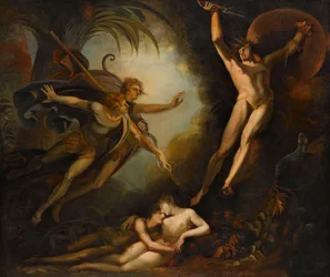 Satan začíná, dotkl se Ithurielovým kopím, 1779.