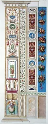 Panel z Raphael Loggia ve Vatikánu, z „Delle Loggie di Rafaele nel Vaticano“, vyrytý Giovanni Ottaviani (asi 1735-1808), publikováno kolem roku 1772-77 (ručně kolorovaná rytina)
