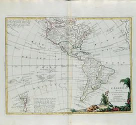 Amerika rozdělená na své hlavní státy, rytina G. Zuliani převzata z Toma I. z Nejnovějšího atlasu vydaného v Benátkách roku 1776 Antoniem Zattou, Soukromá sbírka