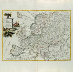 Evropa rozdělená na své hlavní státy, rytina G. Zuliani převzata z Toma I. z Nejnovějšího atlasu vydaného v Benátkách v roce 1776 Antoniem Zattou, Soukromá sbírka