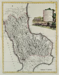 Hither Calabria, rytina G. Zuliani převzatá z Toma II z "Nejnovějšího atlasu" vydaného v Benátkách v roce 1783 Antoniem Zattou, Soukromá sbírka