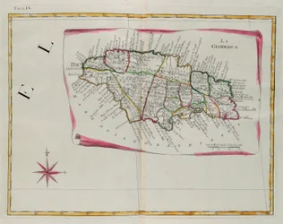 Jamajka, rytina G. Zuliani převzatá z Toma I. z "Nejnovějšího atlasu" vydaného v Benátkách v roce 1778 Antoniem Zattou, Soukromá sbírka