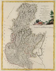 Rozloha státu Veneto: Brescia, rytina G. Zuliani převzatá z Toma II z „Nejnovějšího atlasu“ vydaného v Benátkách v roce 1783 Antoniem Zattou, soukromá sbírka