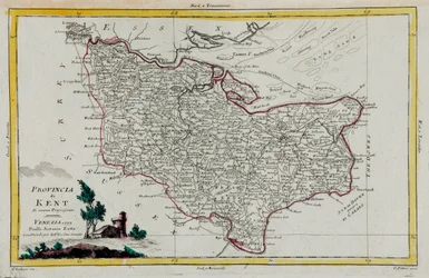 Provincie Kent, rytina G. Zuliani převzatá z Toma I. z "Nejnovějšího atlasu" vydaného v Benátkách v roce 1779 Antoniem Zattou, Soukromá sbírka