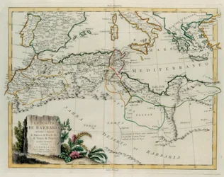 Barbary Coast aneb Království Maroka, Fez, Alžírsko, Tunisko a Tripolis s okolními zeměmi, rytina G. Zuliani převzatá z Toma IV „Nejnovějšího atlasu“ vydaného v Benátkách roku 1784 Antoniem Zattou, Soukromá sbírka