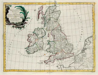 Britské ostrovy, na kterých se nachází Albion nebo Velká Británie a Ivernia nebo Malá Británie, rytina G. Zuliani převzatá z Toma I. z Nejnovějšího atlasu vydaného v Benátkách roku 1785 Antoniem Zattou