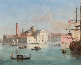 Benátky, pohled na San Giorgio Maggiore (olej na mědi)