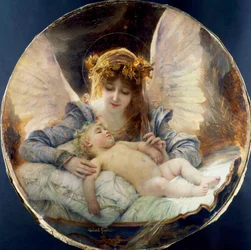 "Anděl strážný" Obraz, Gabriel Joseph Marie Ferrier (1847-1914) Soukromá sbírka