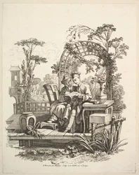 Muž a žena čtení, ca. 1742.