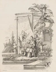 Sedící žena s dětmi a sluhami, ca. 1738-45.