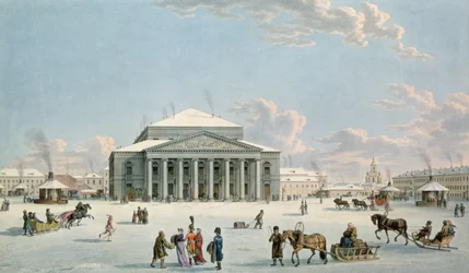 Velké divadlo, Petrohrad, Gabriel nebo Matthias Lory, kolem roku 1800, podle obrazu Johanna Georga de Mayra, kolem roku 1790 (rytina)