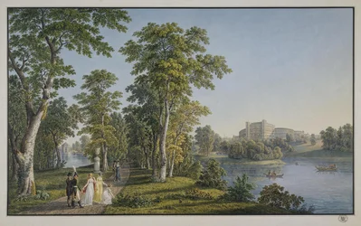 Pohled na palác v Gatchina z parku, 1753