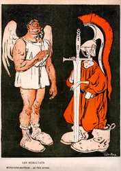 Válka a mír. Alegorie (karikatura) od Gabriele Galantary (1867-1937) na poslední obálce francouzských satirických novin „“L