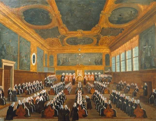 Rada Pregadi, Gabriel Bella (1730-1799), olej na plátně, 96x149 cm