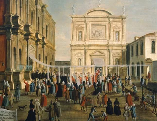 Dóže a páni v kostele San Rocco na Svatý den, Gabriel Bella (1730-1799) Olej na plátně, 92,5x145,5 cm, Detail