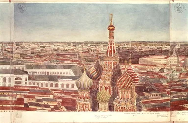 Panorama Moskvy, zobrazující katedrálu St. Basils, 1819 (wc na papíře) (viz 170139-170146)
